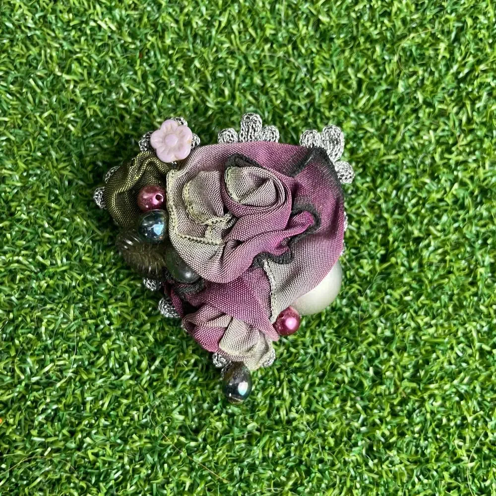 Vintage Lot Handmade Fabric Flower Corsages Brooches with Pearl and Beads